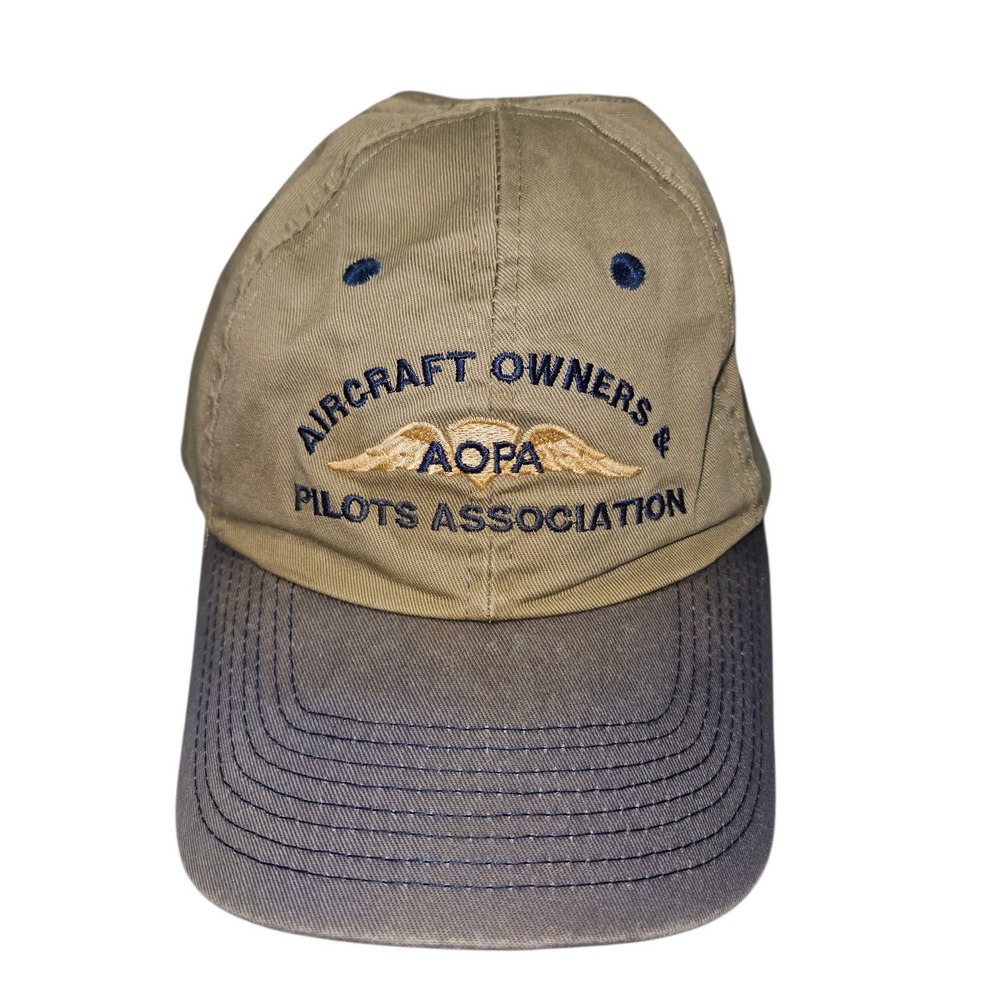 VTG AOPA Aircraft Owners Pilots Association Snapback Hat Tan Blue Sz OSFA